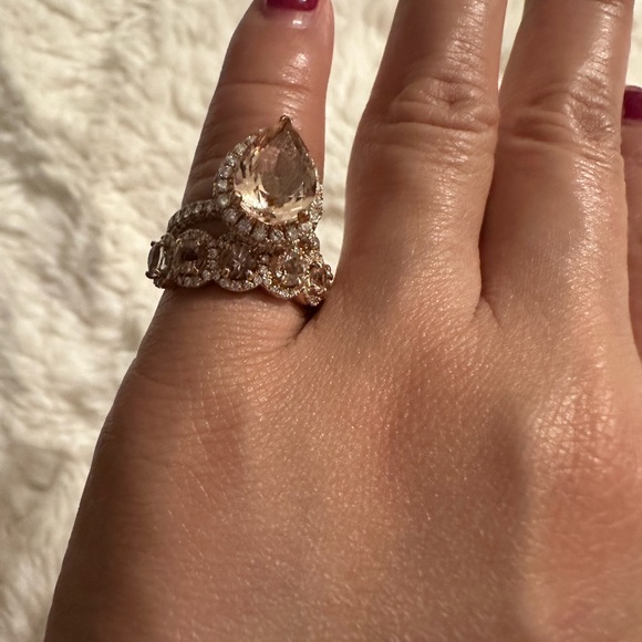 14k morganite wedding ring set - Picture 3 of 10